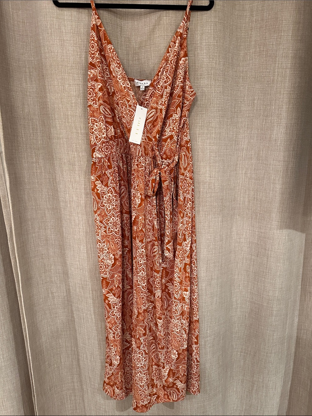 Rust Cream Bohemian style Spaghetti Strap Wrap Wide Leg jump suit 3x